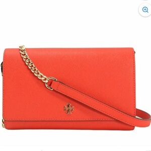 Tory Burch Leather Coral Crossbody Bag with Gold Chain